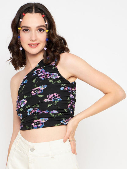 Uptownie Lite Stretchable Polyester One Shoulder Sleeveless Crop Top