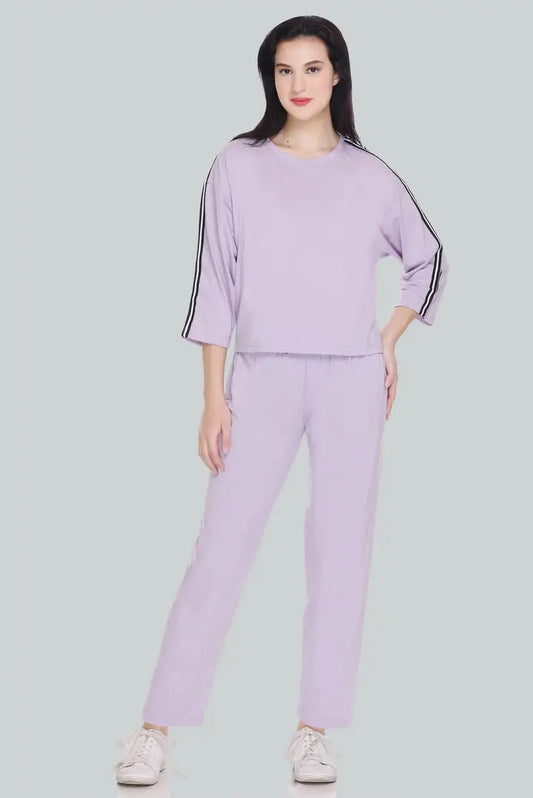 Elite Purple Cotton Blend Long Tracksuit For Women