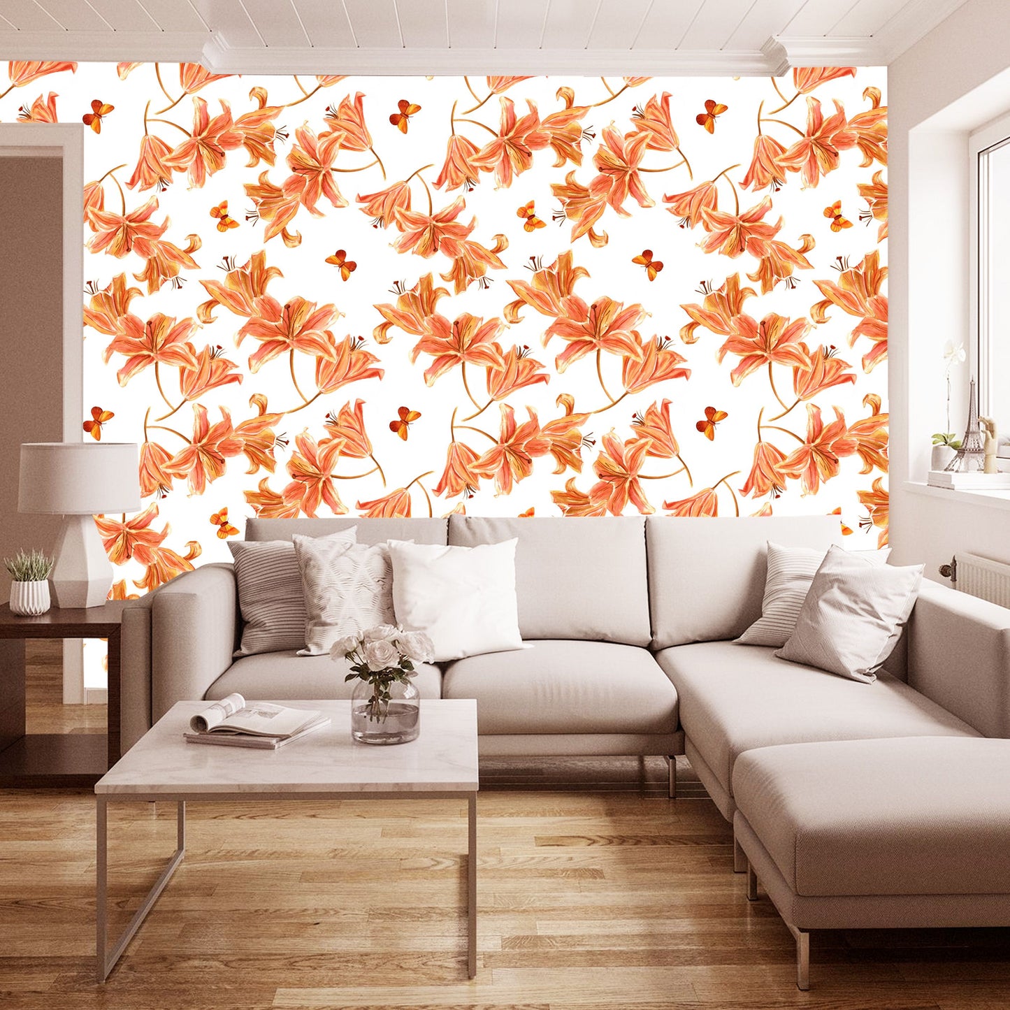 WallDaddy Wallpaper For Wall Self Adhesive Sizee (300x40)Cm Roll Wall Sticker For Home Design Orange Lilly