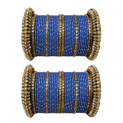 Pair of 2 Set Brass Stone Bangles with Golden Dots Matte Texture Metal Bangles"