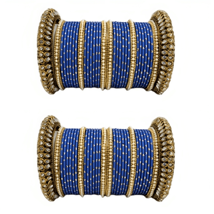 "Glamorous Set of 2 Brass and Metal Bangles with Shimmering Golden Dots – Perfect for Women"