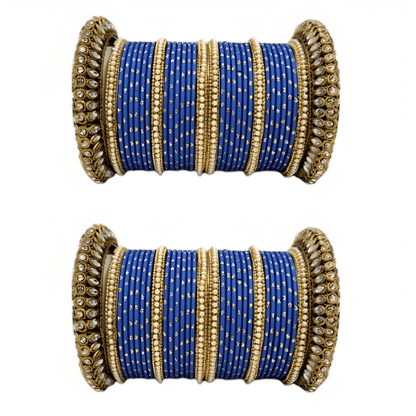 "Glamorous Set of 2 Brass and Metal Bangles with Shimmering Golden Dots – Perfect for Women"