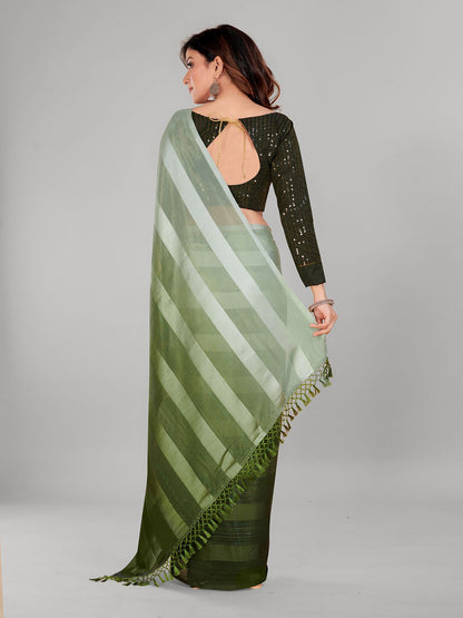 Fancy Embellished Olive Geen and Green Coloured Silk Blend Saree with Blouse Piece