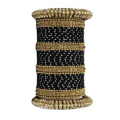 Radiant Bright Texture Bangles with Golden Oxidized Kada Set