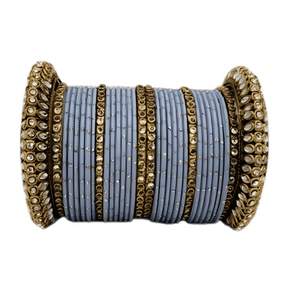 "Radiant Oxidized Gold Metal Kada and Brass Stone Bangles Sets For Women