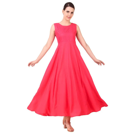 DYRECTDEALS Exclusive Designer Gown Maxi for Girls and Women (Crap) Pink