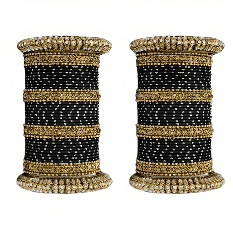 Oxidized Kada with Golden Dot Metal Bangles set of Women and Girls (Set of 2)