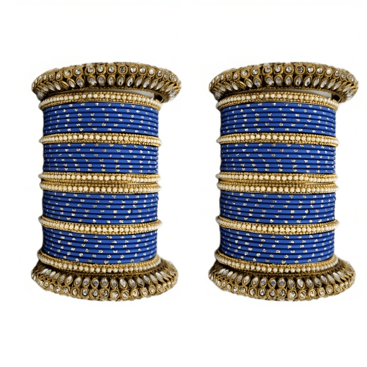 "Glamorous Set of 2 Brass and Metal Bangles with Shimmering Golden Dots – Perfect for Women"