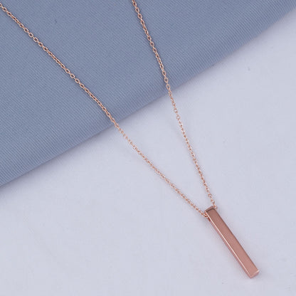 Vertical Bar Rose Gold Cuboid Stick Stainless Steel Locket Necklace Chain Set