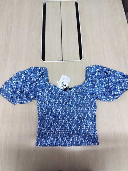 TRENDARREST Blue Floral Printed Top