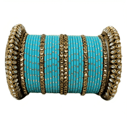 Embrace Elegance Oxidized Gold Metal Kada and Brass Stone Bangles Set for women