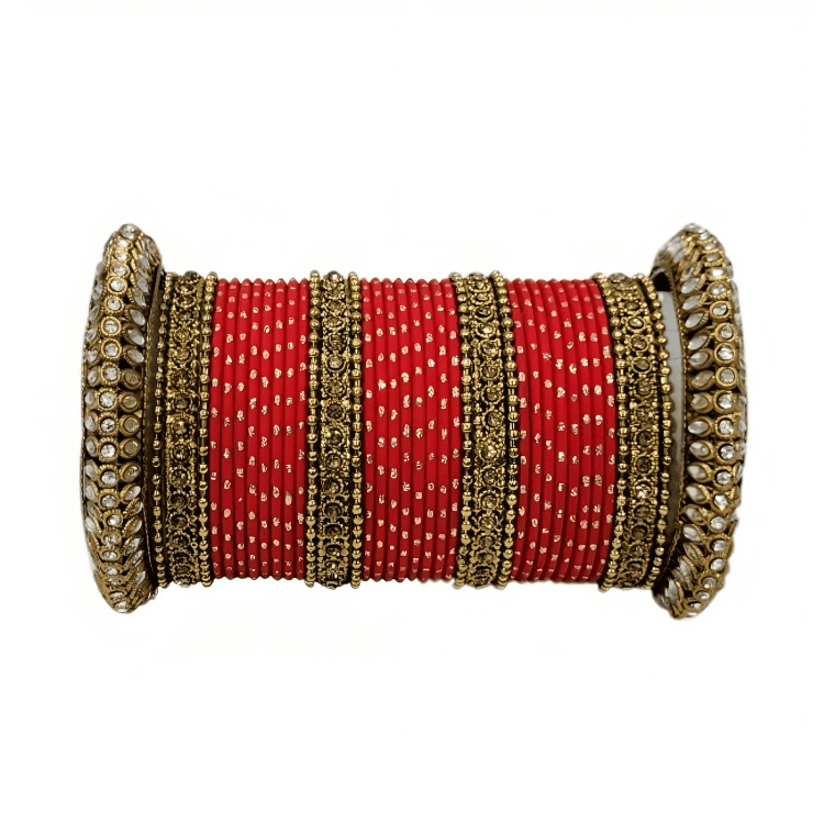 Radiant Bright Texture Bangles with Golden Oxidized Kada Set