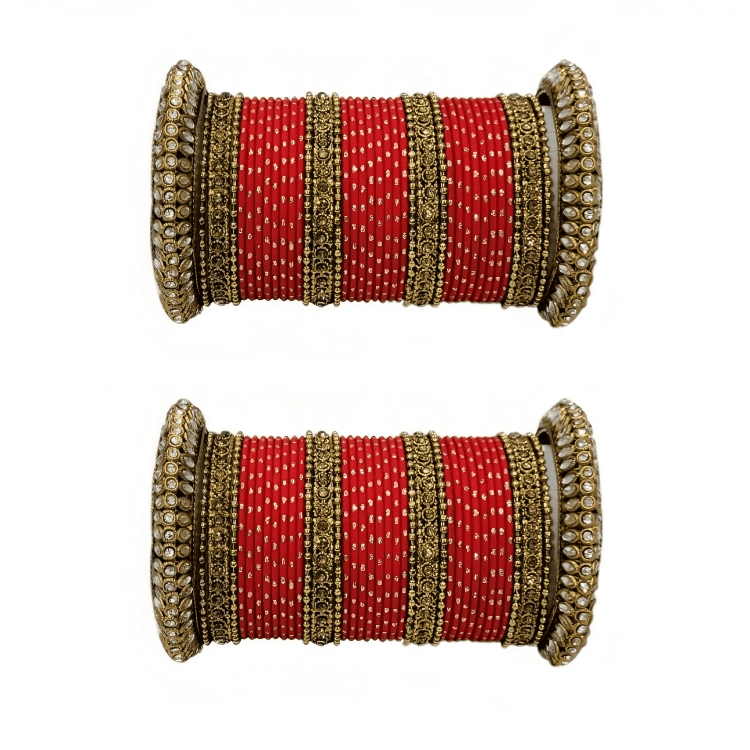 Oxidized Kada with Golden Dot Metal Bangles set of Women and Girls (Set of 2)