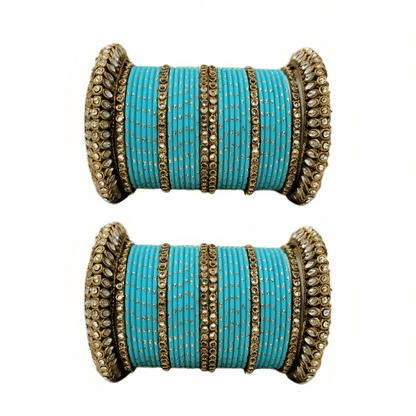 Pair of 2 Set Brass Stone Bangles with Golden Dots Matte Texture Metal Bangles"