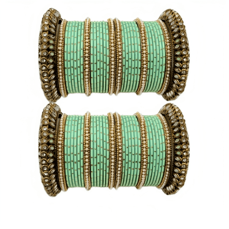 "Glamorous Set of 2 Brass and Metal Bangles with Shimmering Golden Dots – Perfect for Women"