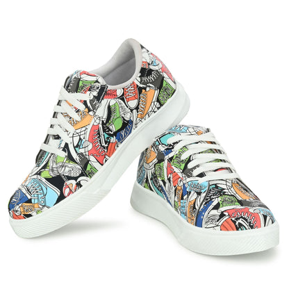 White Printed Casual Sneakers