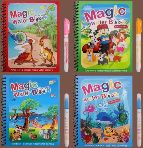 Reusable Magic Water Painting Book Set | Quick Dry Technology Book for Coloring with Magic Pen Painting Board for Children Educationc | Assorted Designs (Multi Color, Pack of 4)