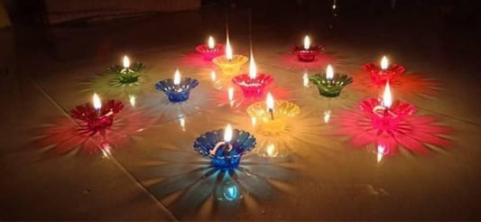 3D Reflection Diya Multi Shape Reusable Colorful Oil Diya (Pack of 12)