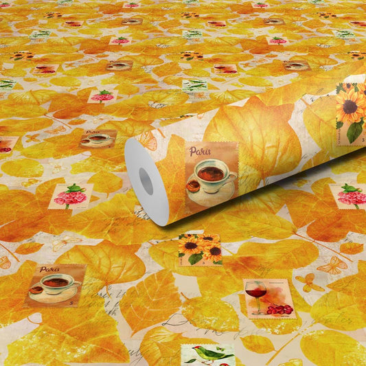 WallDaddy Wallpaper For Wall Self Adhesive Sizee (300x40)Cm Roll Wall Sticker For Home Design Yellow Stamp Leaf