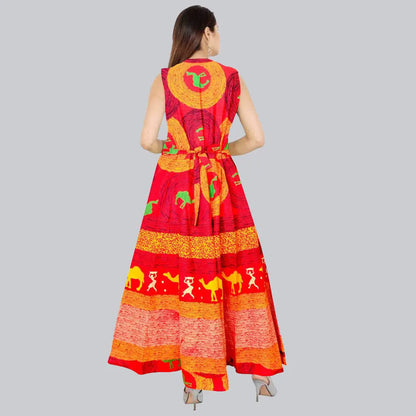 Indo-western Red Printed Cotton Gown