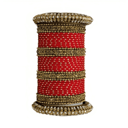 Radiant Bright Texture Bangles with Golden Oxidized Kada Set