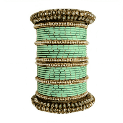 Graceful Oxidized Brass Kada with adorned Golden Dot Matte Texture Metal Bangles Set for women.