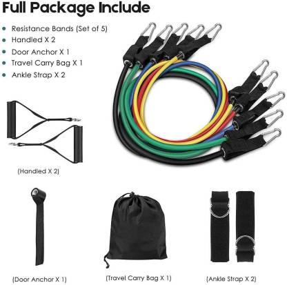 11 Piece Gym Power Resistance Band Set for Workout and Yoga Resistance (PR-33 ) Resistance Tube (Multicolor)