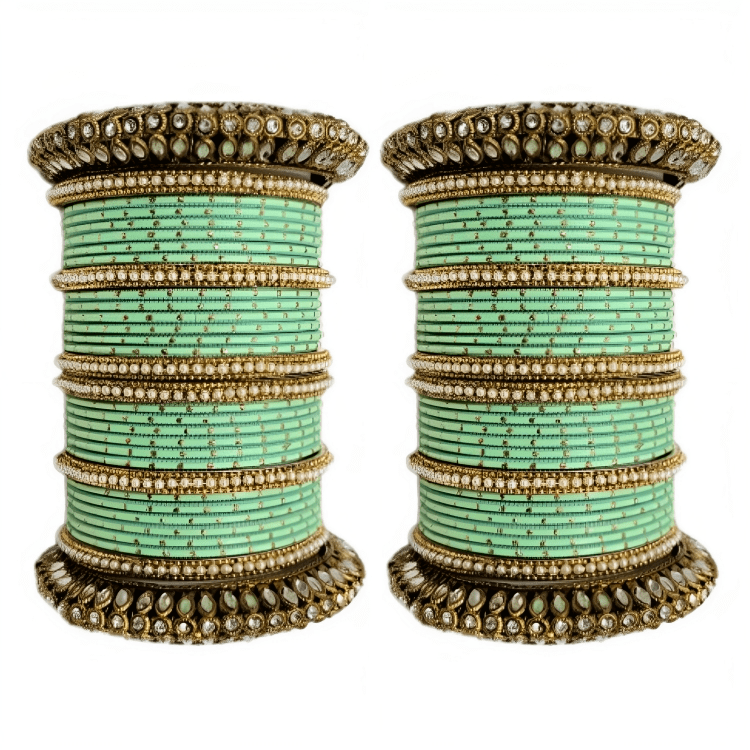 "Glamorous Set of 2 Brass and Metal Bangles with Shimmering Golden Dots – Perfect for Women"