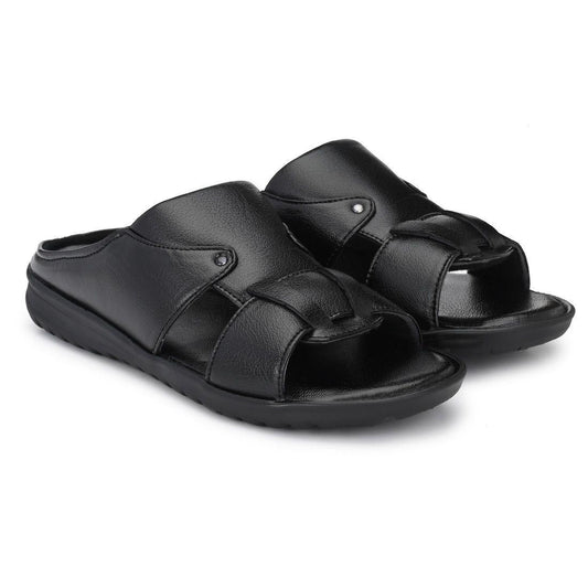 Black Synthetic Leather Slip-On Casual Slipper/Flip-Flop for Men