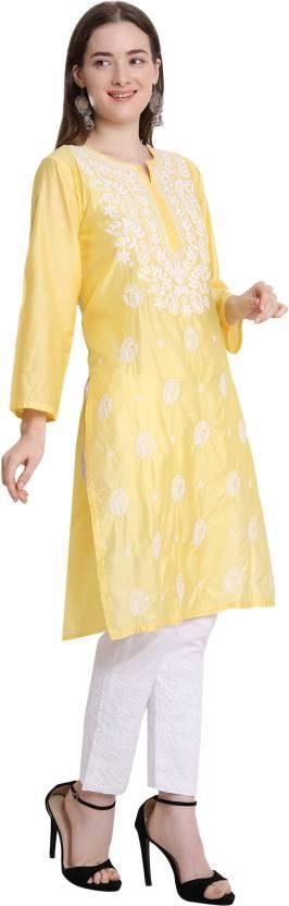 Women Chikan Embroidery Cotton Straight Kurta