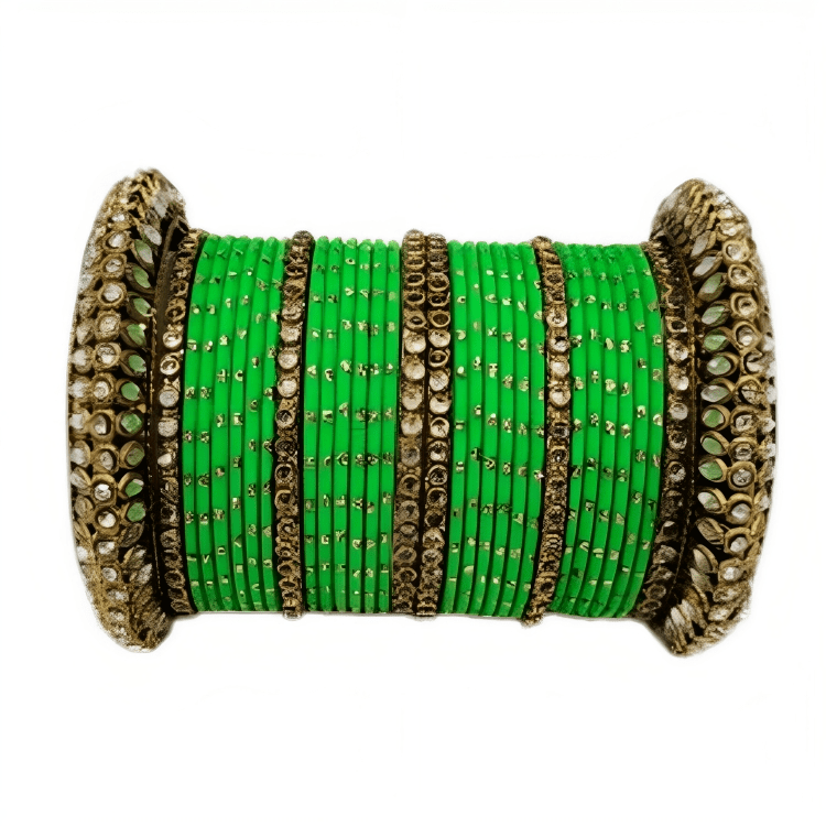 Embrace Elegance Oxidized Gold Metal Kada and Brass Stone Bangles Set for women