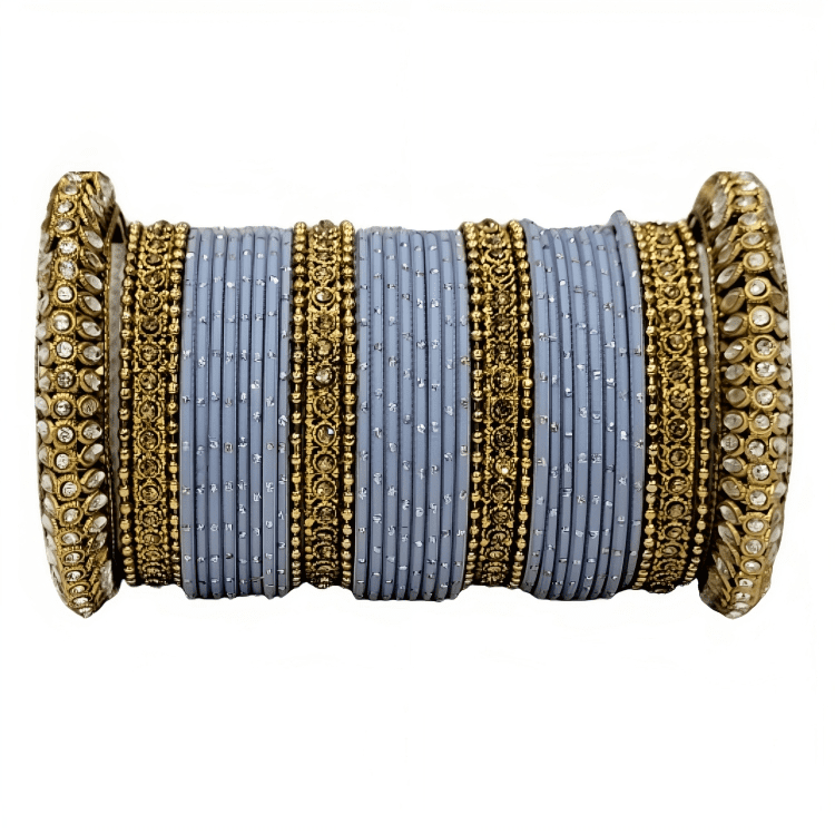 Radiant Bright Texture Bangles with Golden Oxidized Kada Set