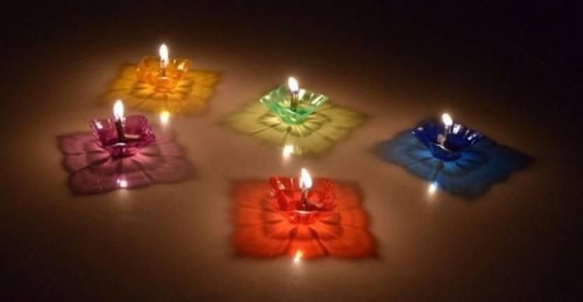 3D Reflection Diya Multi Shape Reusable Colorful Oil Diya (Pack of 12)