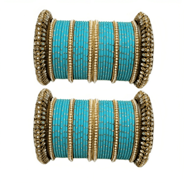 "Glamorous Set of 2 Brass and Metal Bangles with Shimmering Golden Dots – Perfect for Women"