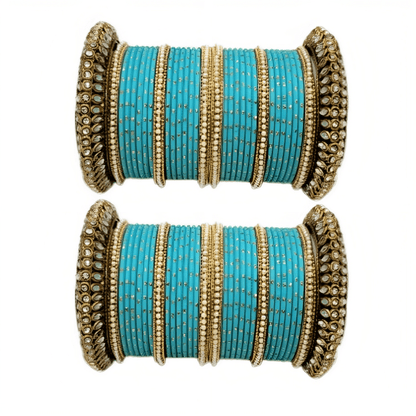 "Glamorous Set of 2 Brass and Metal Bangles with Shimmering Golden Dots – Perfect for Women"