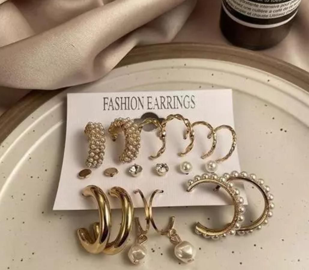 AVR JEWELS Combo Of 9 Stunning Gold Plated Pearl Studs and Hoop Earrings