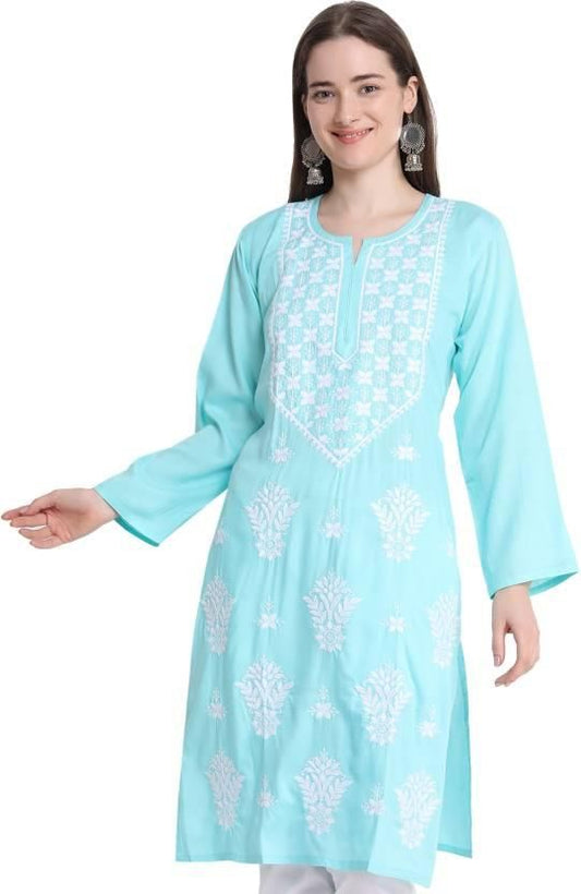 Women Chikan Embroidery Cotton Straight Kurta