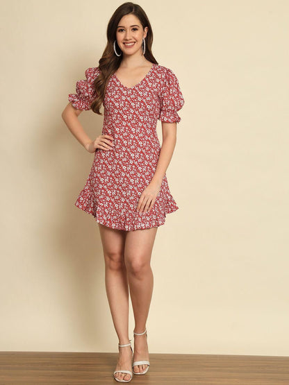 TRENDARREST Floral Printed Frill Dress