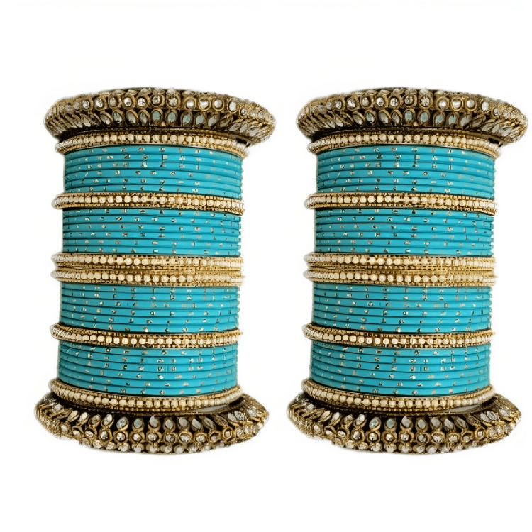 "Glamorous Set of 2 Brass and Metal Bangles with Shimmering Golden Dots – Perfect for Women"