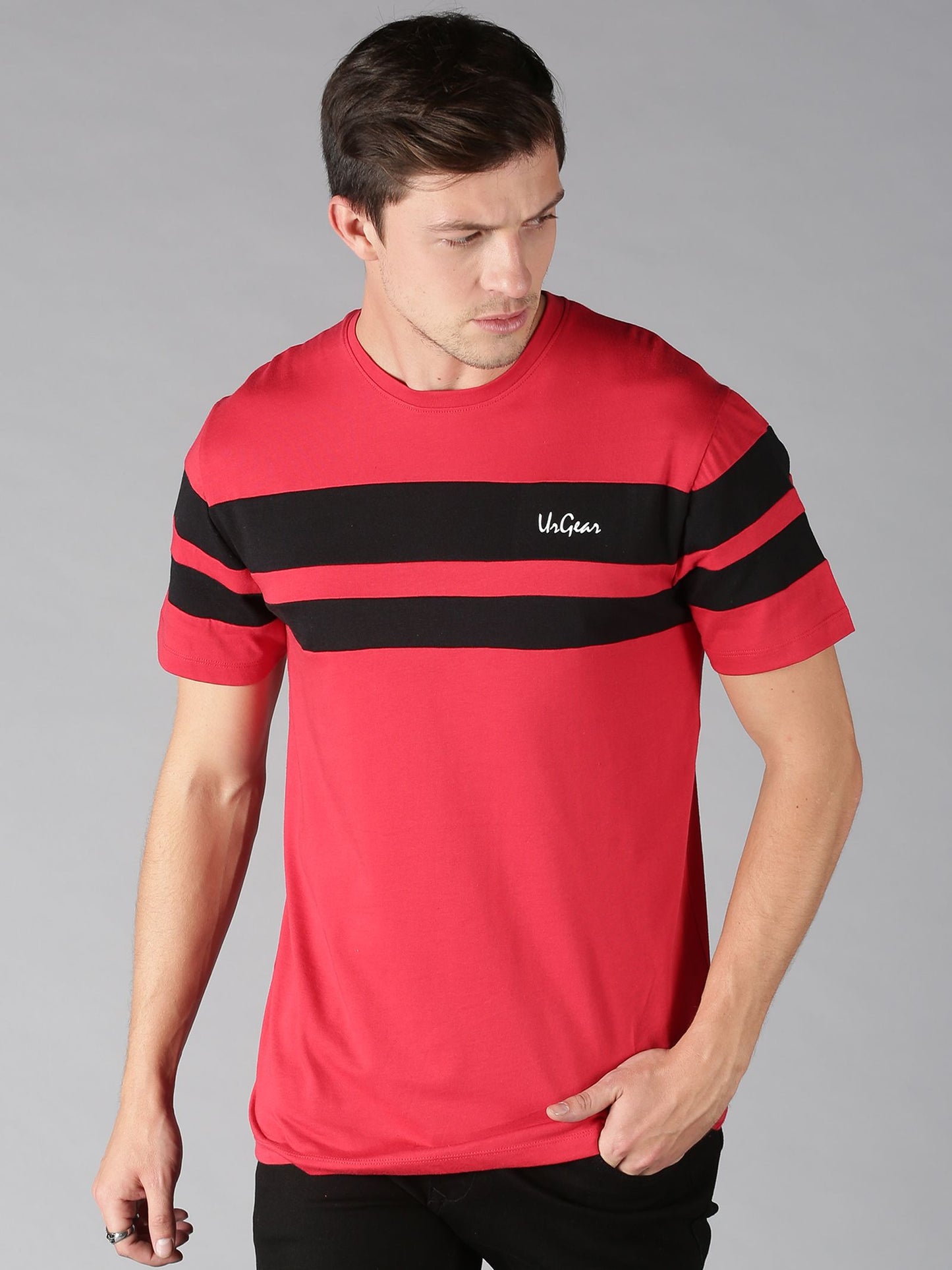 UrGear Cotton Color Block Half Sleeves Mens Round Neck T-Shirt