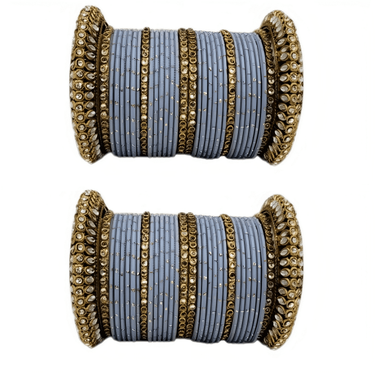 Golden Delight: Oxidized Metal Kada and Brass Stone Bangle Set of 2