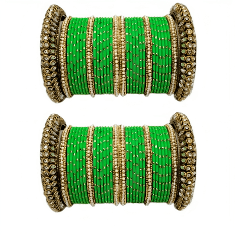 "Glamorous Set of 2 Brass and Metal Bangles with Shimmering Golden Dots – Perfect for Women"