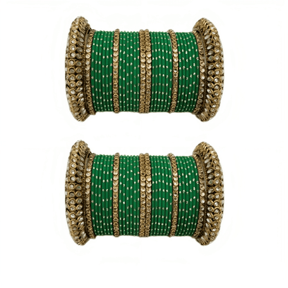 Pair of 2 Set Brass Stone Bangles with Golden Dots Matte Texture Metal Bangles"