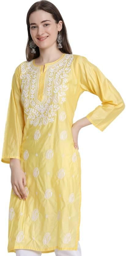 Women Chikan Embroidery Cotton Straight Kurta