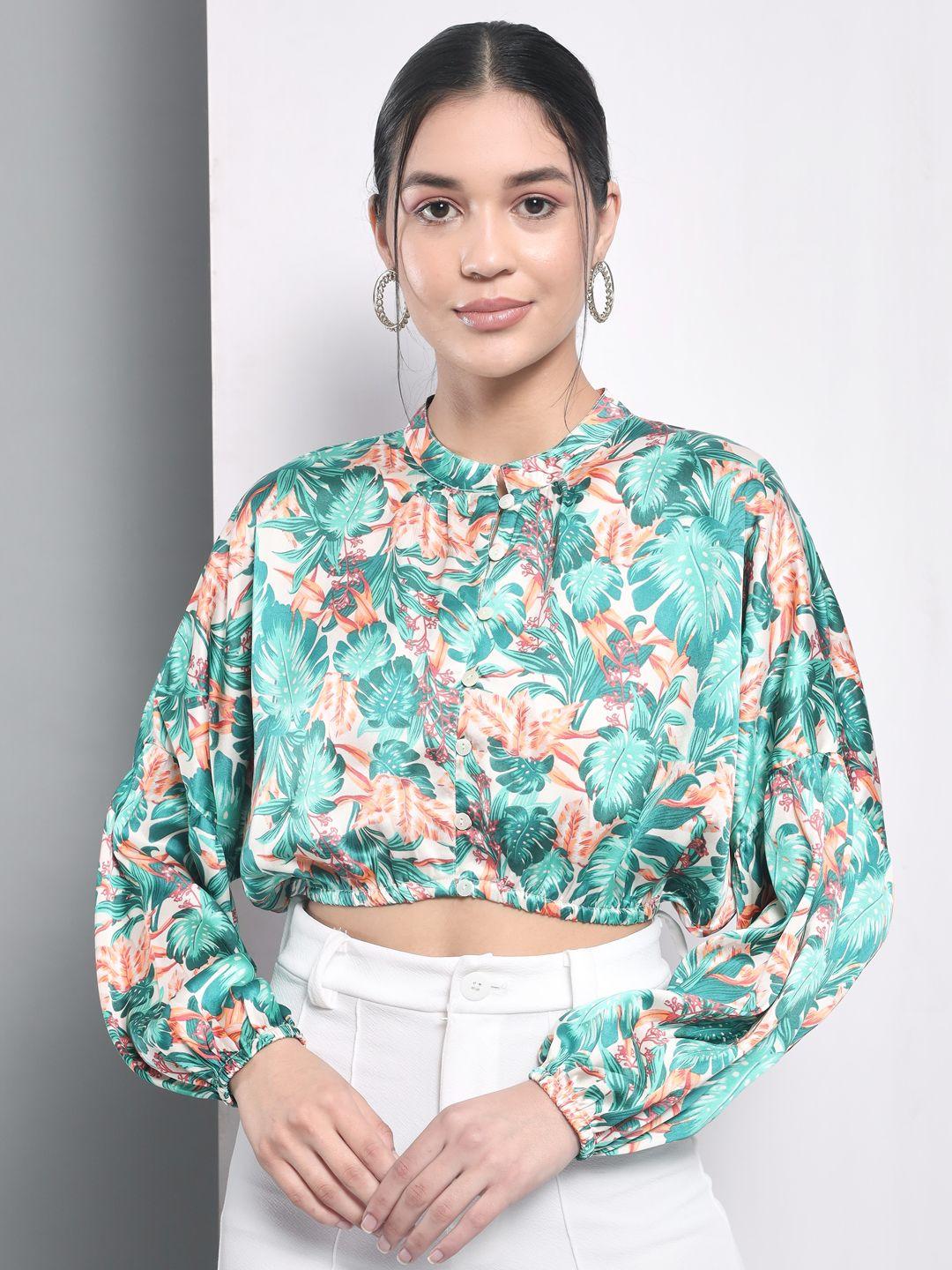 Trend Arrest Women's Polyester Tropical Print Balloon Crop Top