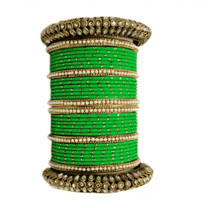 Graceful Oxidized Brass Kada with adorned Golden Dot Matte Texture Metal Bangles Set for women.