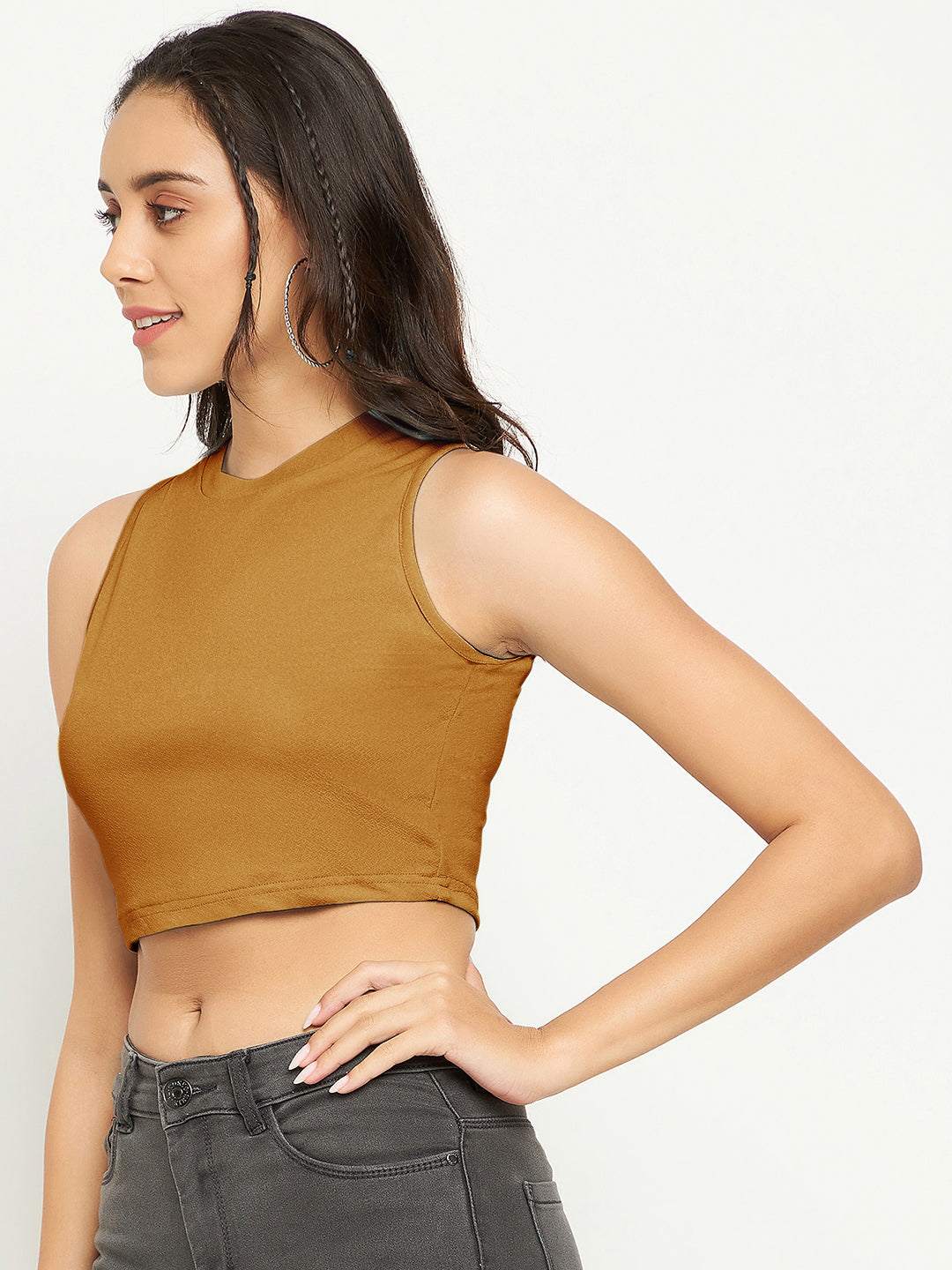 Uptownie Lite Polyester High Neck Sleeveless Crop Top