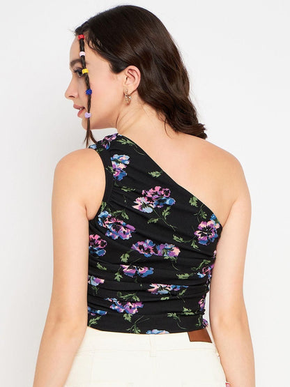 Uptownie Lite Stretchable Polyester One Shoulder Sleeveless Crop Top