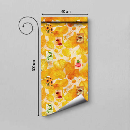 WallDaddy Wallpaper For Wall Self Adhesive Sizee (300x40)Cm Roll Wall Sticker For Home Design Yellow Stamp Leaf