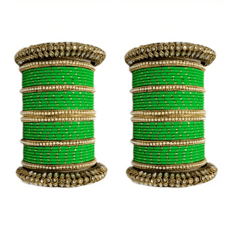 "Glamorous Set of 2 Brass and Metal Bangles with Shimmering Golden Dots – Perfect for Women"